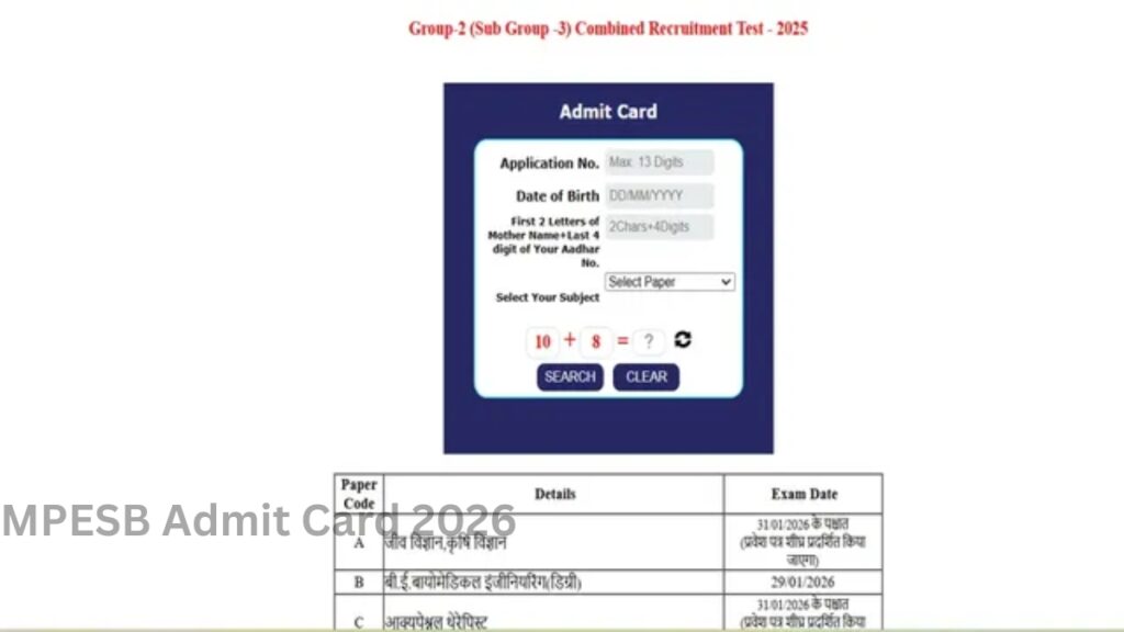 MPESB Admit Card 2026