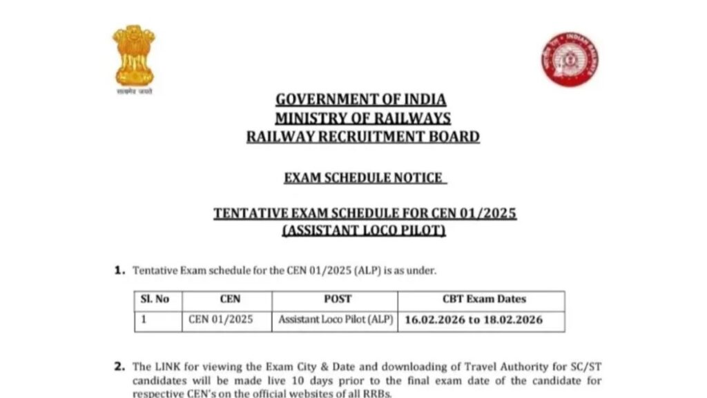 RRB Exam Date 2026