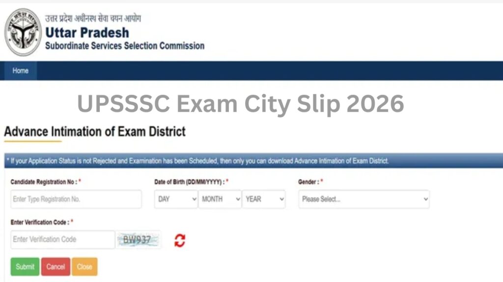 UPSSSC Exam City Slip 2026
