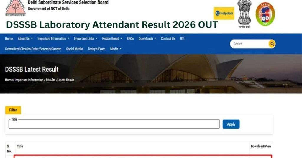 DSSSB Laboratory Attendant Tier 1 Result